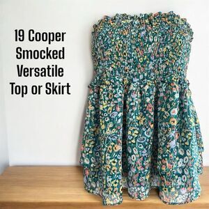 19 Cooper Women's Smocked Green Ditsy Floral Tiered Peasant Skirt or Tube Top
